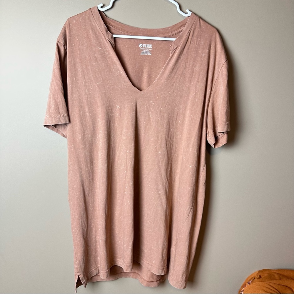 Pink Oversized Ripped Hem Large Marbled Tshirt Comfy